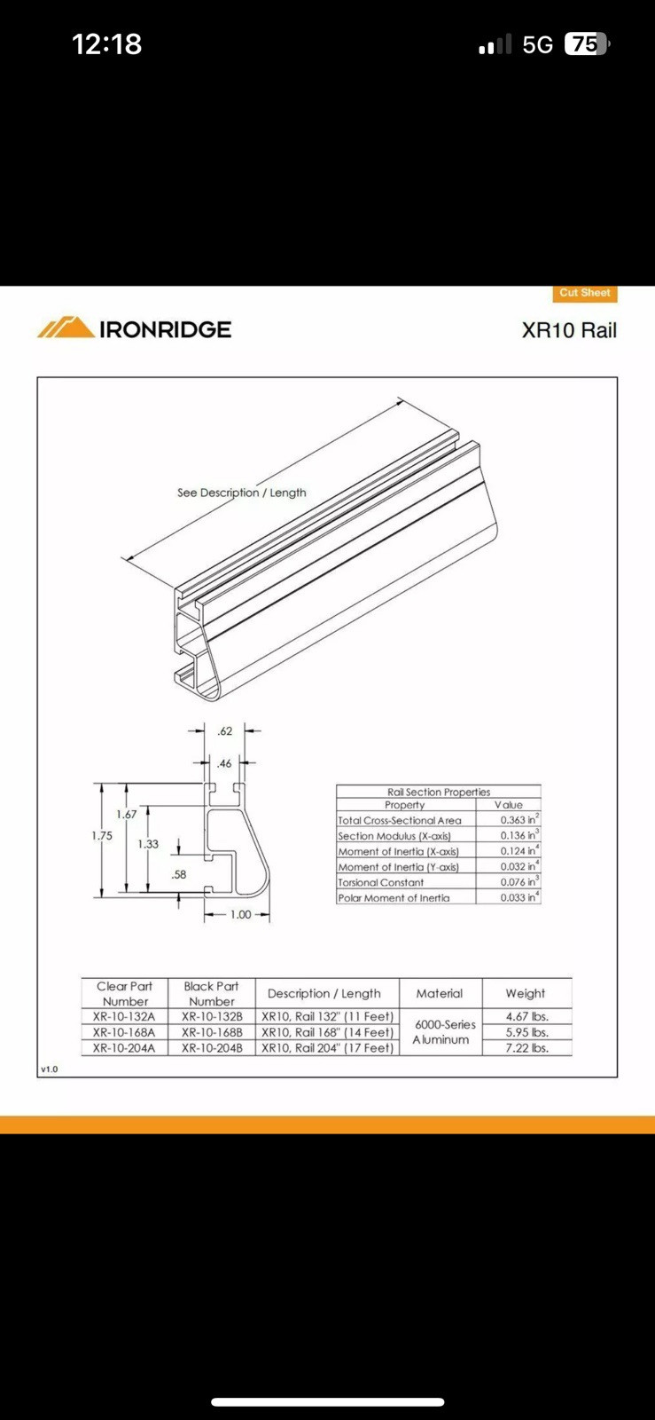 IronRidge XR Rail XR-10-168A 168″ (14′) Clear Rail- cut in half – 7ft lengths