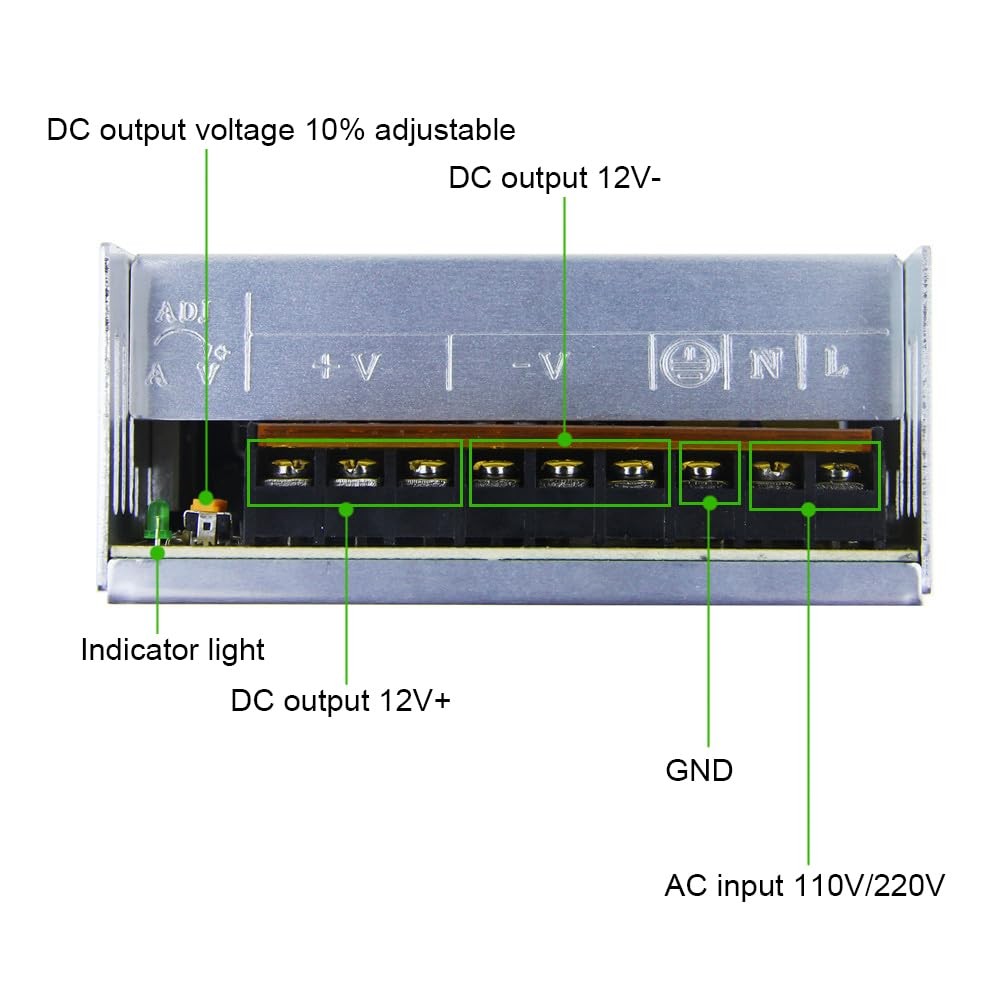 ALITOVE AC 110V/220V to DC 12V 30A 360W Universal Regulated 360W, Silvery