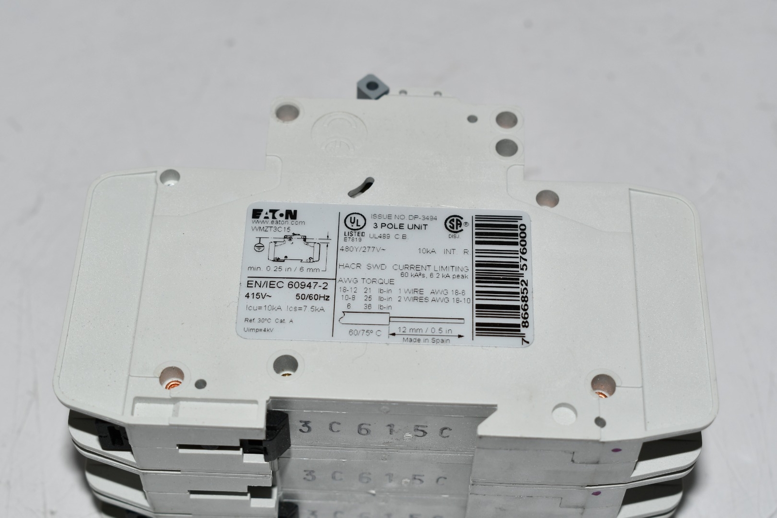 NEW Eaton Cutler Hammer WMZT3C15 CIRCUIT BREAKER, TYPE WMZT,10KA,3 POLE,15A,C CU