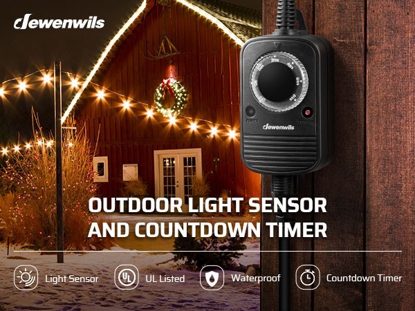 DEWENWILS Outdoor Light Sensor Countdown Timer Weatherproof Photocell 2 Pack