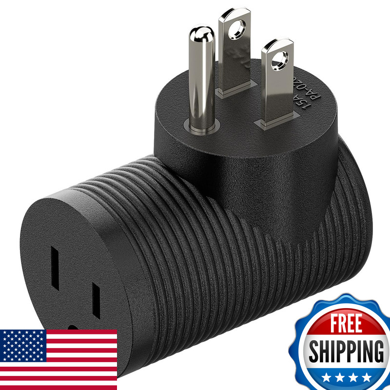 Plugrand Nema 5-15R To 5-15P Right Angle Power Adaptor Right Angled Usa 3-Prong