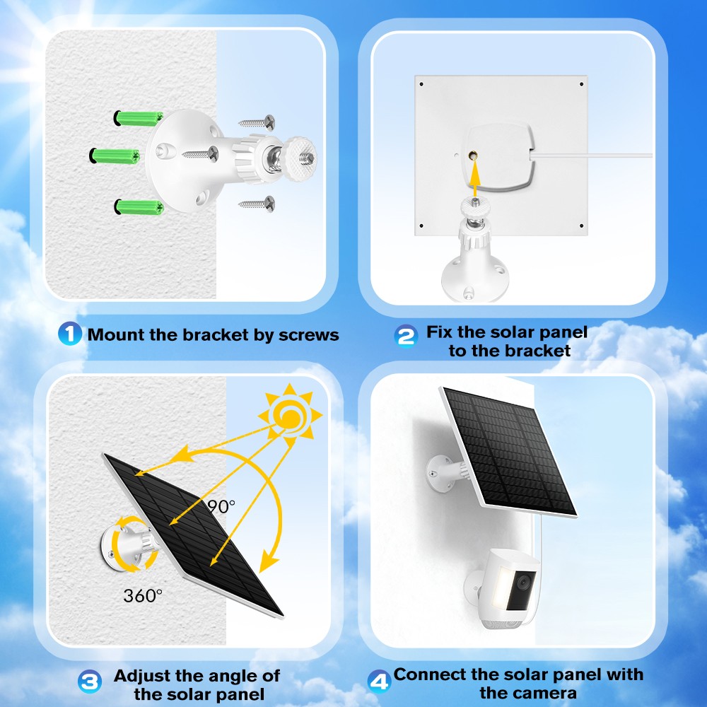 Solar Panel for Security Camera, 10W Solar Charger with Micro USB & Type-C Port