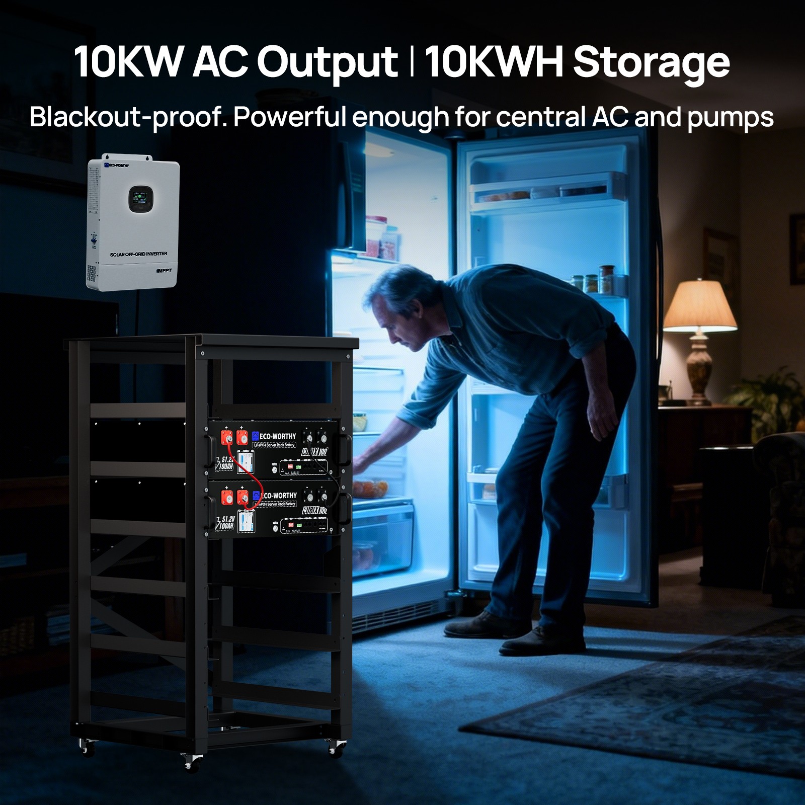 ECO-WORTHY Home Backup Power V3 2Pack 48V 100Ah LiFePO4+10KW 48V Hybrid Inverter