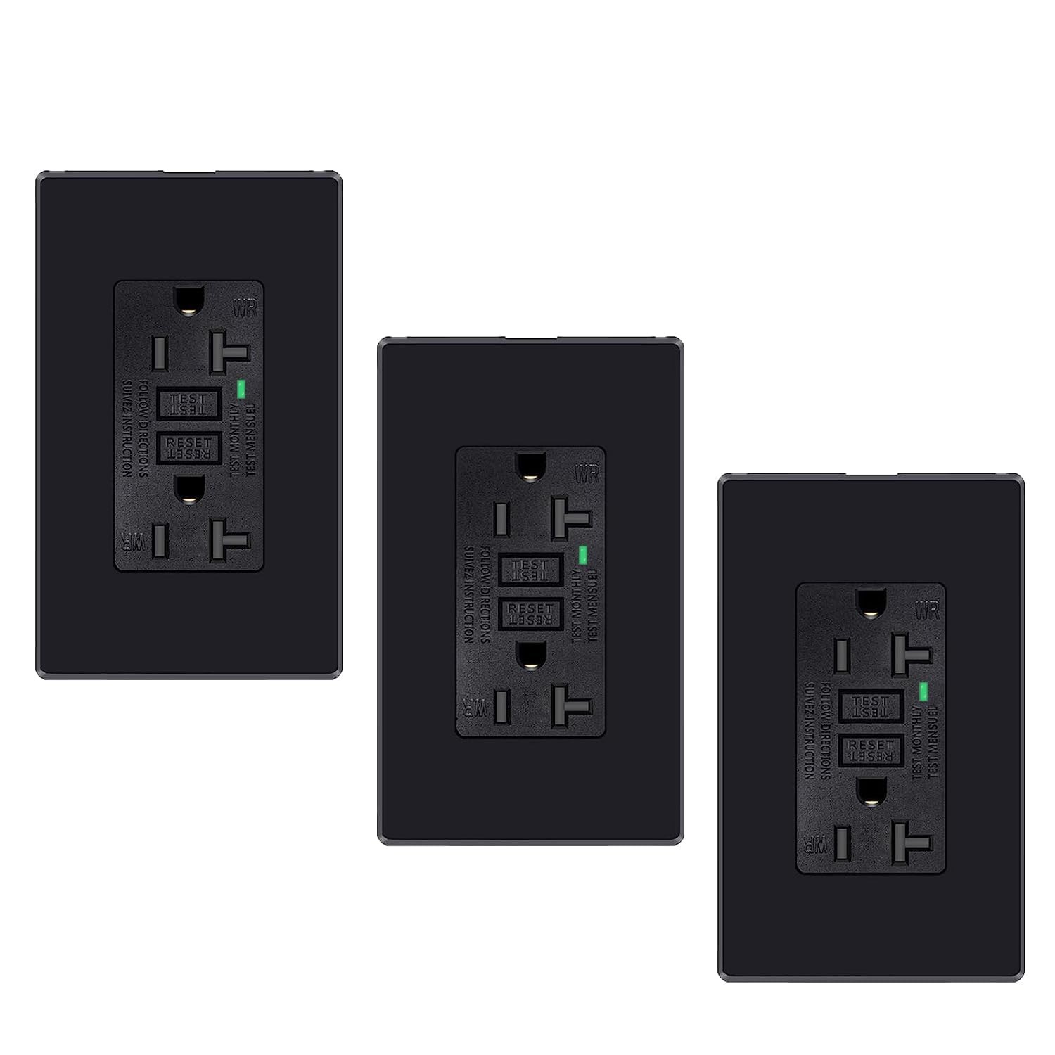 3 PCS Black GFCI Outlet 20 Amp Weather Tamper Resistant Receptacle 125V