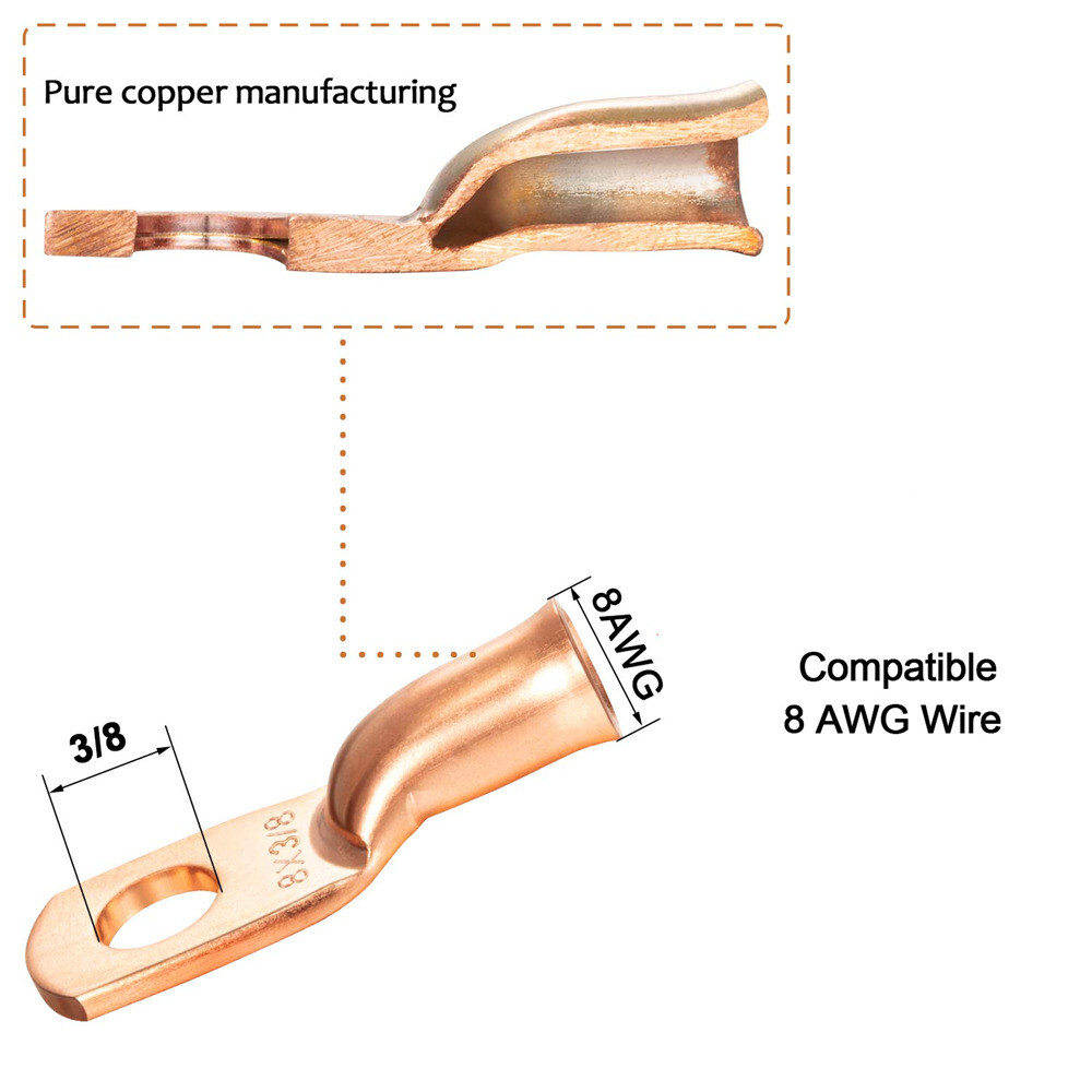 8-4/0 Bare Copper Lugs Ring Terminals Battery Wire Welding Cable Connectors AWG