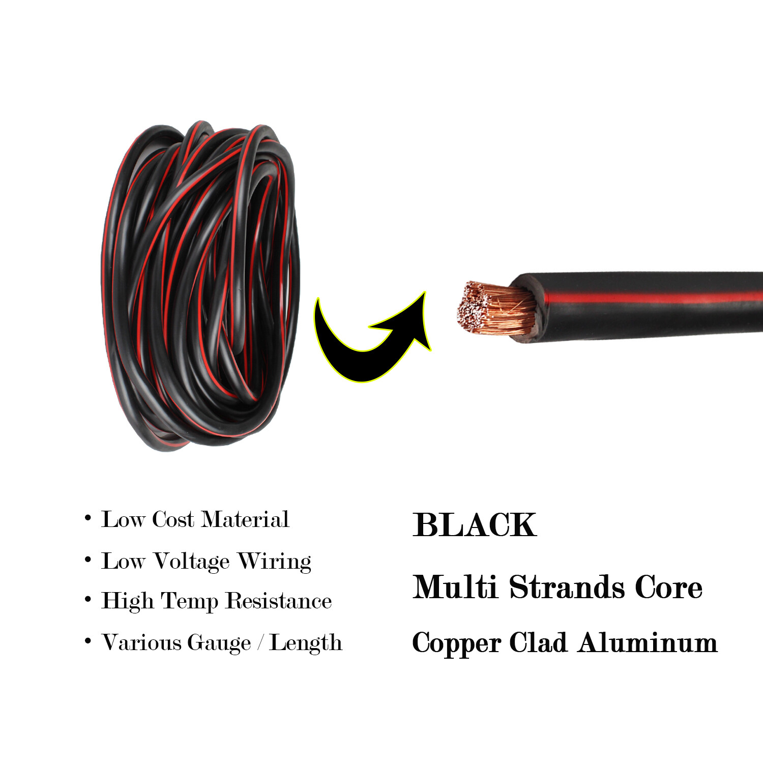 1/0 Gauge Low Voltage Power Wire – Black Red – Copper Clad Battery Welding Cable