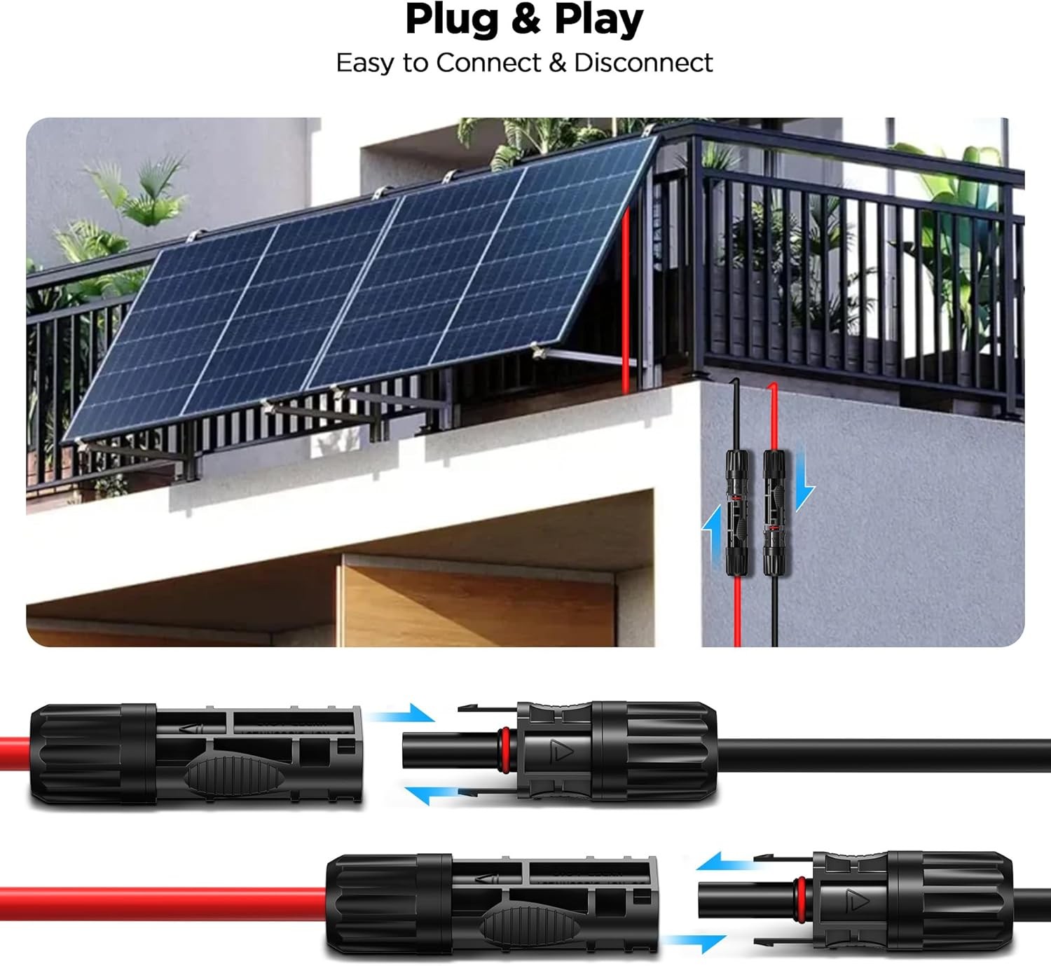 Solar Panel Cable Wire Pair Black + Red Fits MC4 Connectors 8 / 10 / 12 / 14 AWG