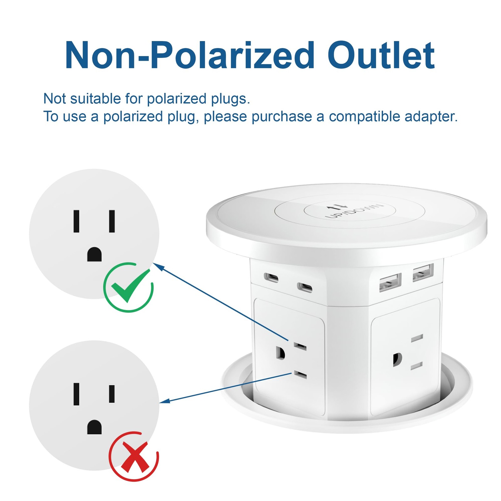 9-in-1 Pop-Up Outlet with Wireless Charging – 4 AC & 4 USB Ports,, etc.（2-Pack）
