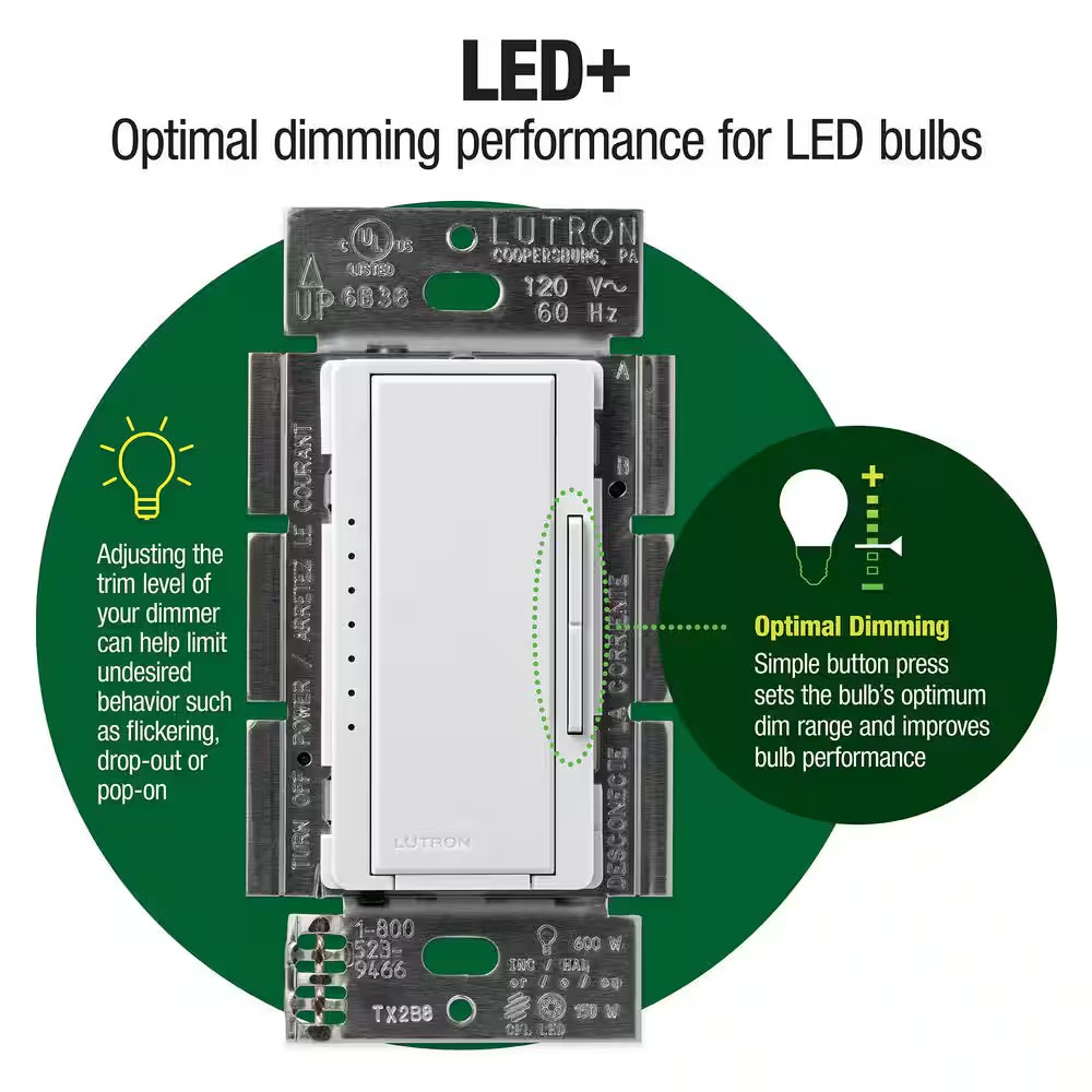 Maestro LED+ Dimmer Switch for Dimmable LED Bulbs, 150W/Single-Pole or Multi-Loc