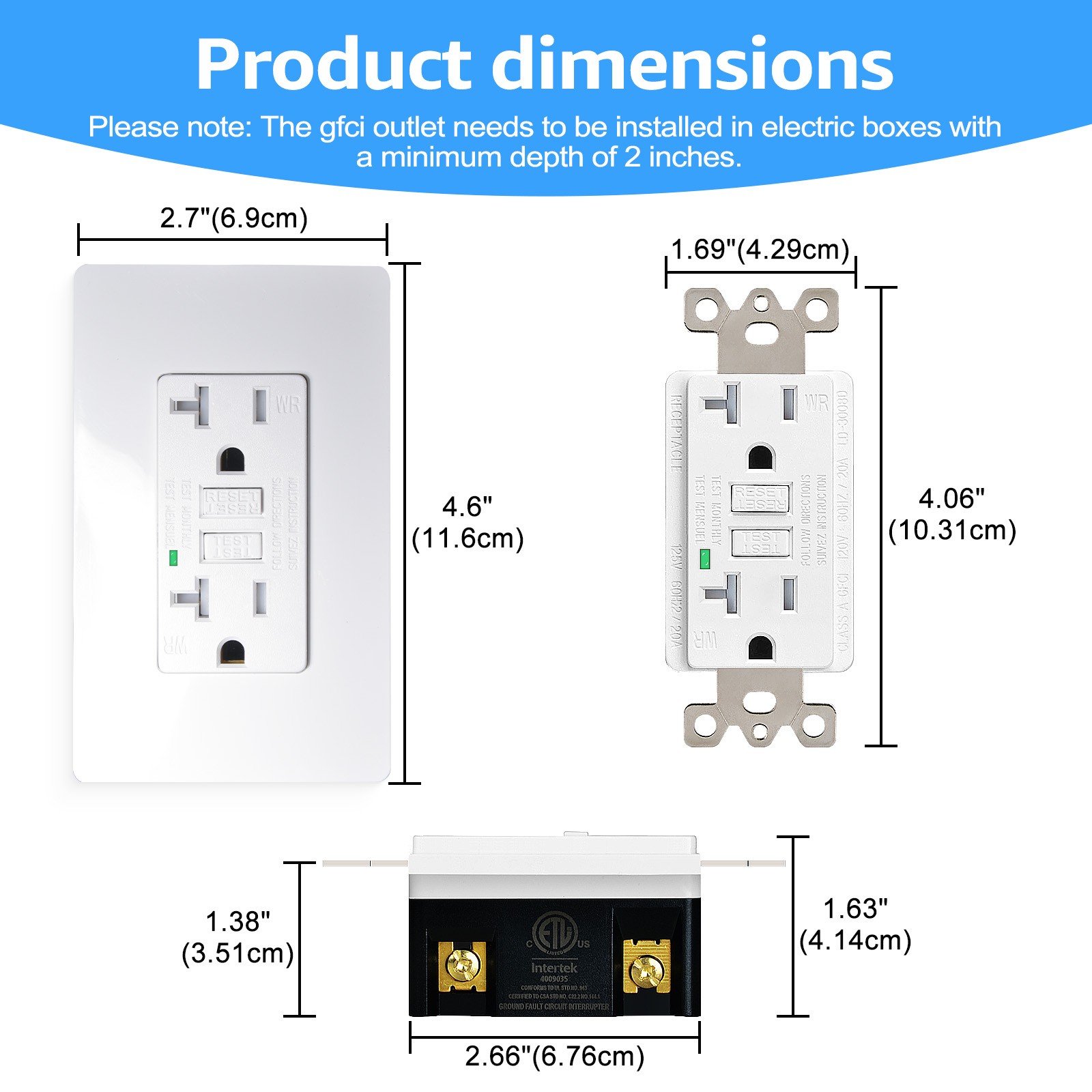 4PK GFCI Outlet 20Amp Weather Resistant Tamper Resistant with Cover Plates White