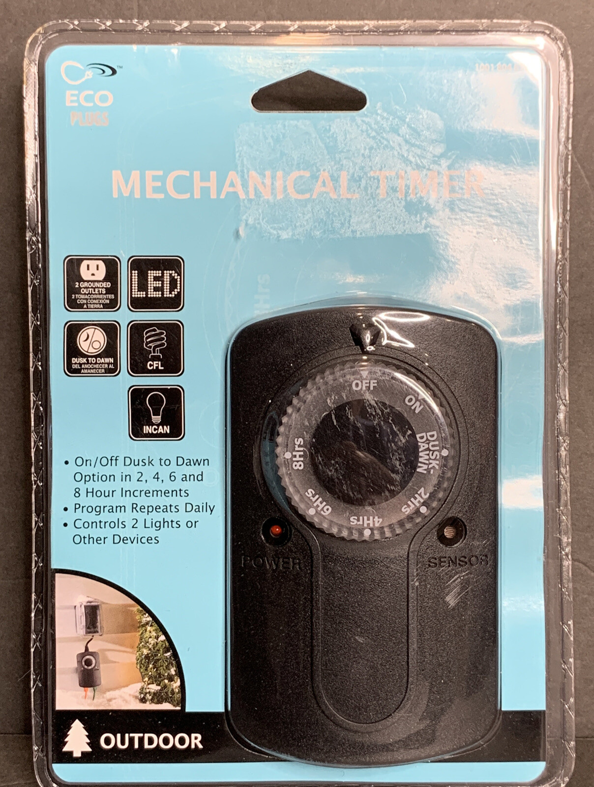 ECO Plugs Mechanical TIMER OUTDOOR 1001 804 616 / 2 4 6 8 Hr. Dusk/Dawn 2 OUTLET