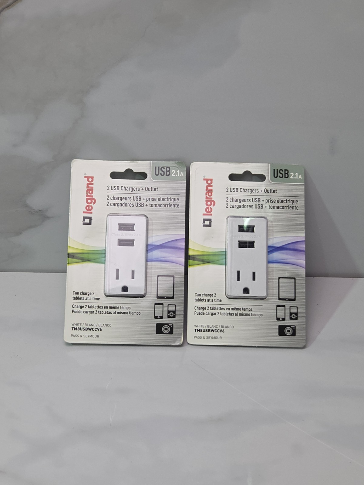 (2) Legrand 2 2.1A USB Charger and 15A Outlet Combo TM8USBWCCV6