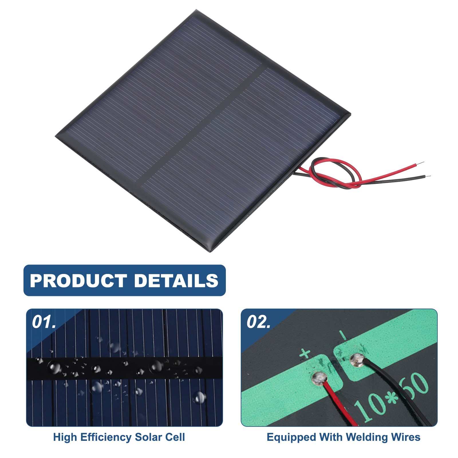 5 Pcs 6V 0.9W 150mA Mini Solar Panels with 2 Cable 80mm x 80mm