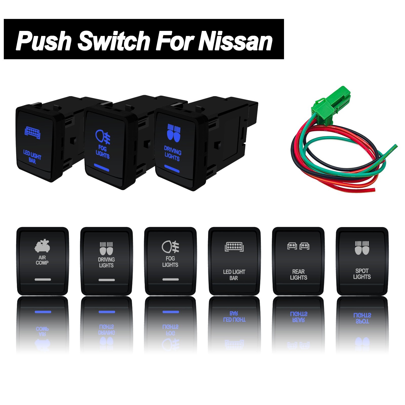 Blue Led Push Button ON OFF For Nissan Navara NP300 Rogue Pathfinder X-Trail