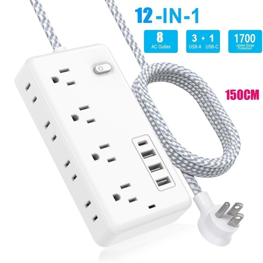 Wall Mountable USB Surge Protector Power Strip with USB Ports 6/8 Outlet Plugs