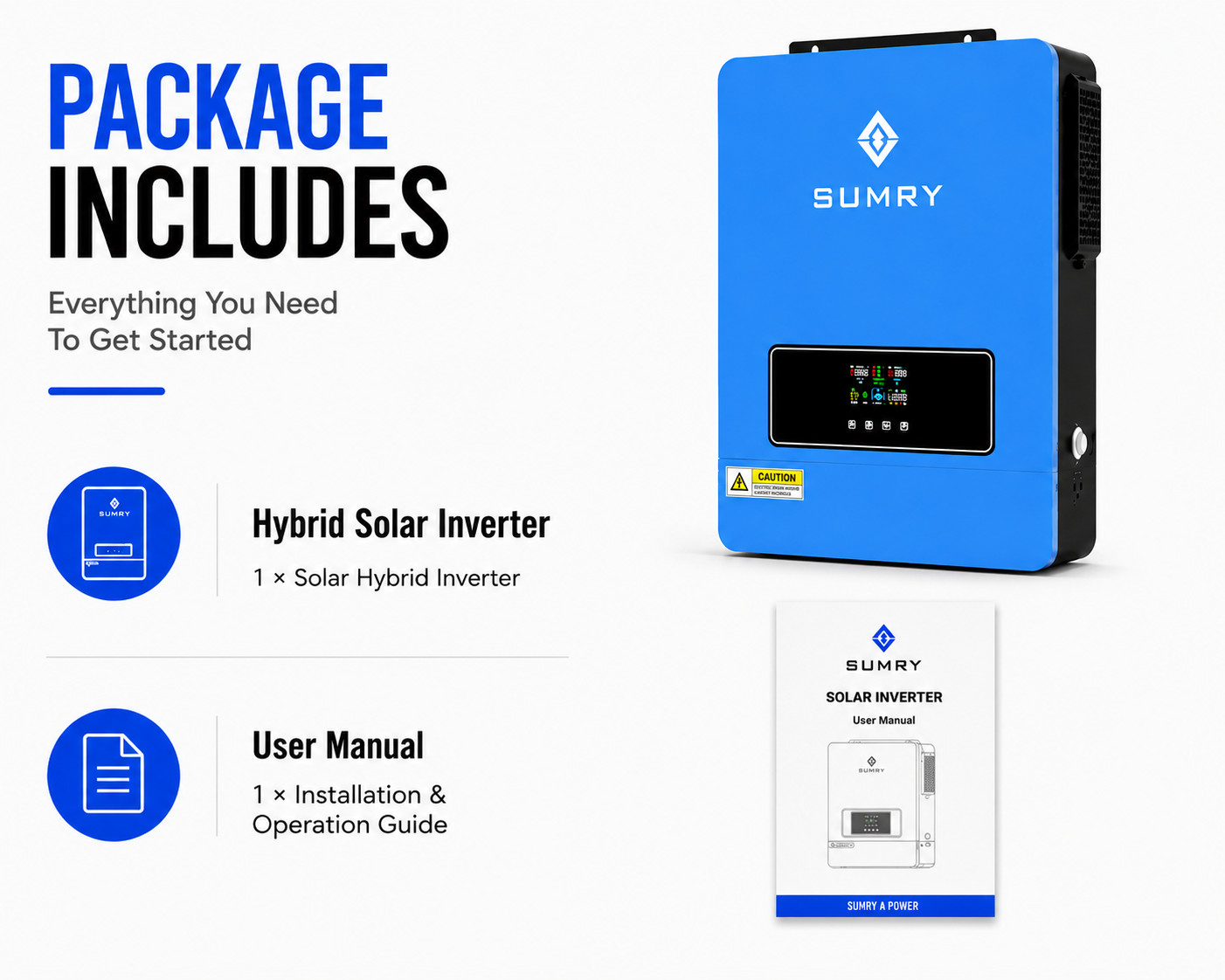 SUMRY 3.6KW Hybrid Solar Inverter 24V 120V Pure Sine Wave MPPT 120A Dual Output