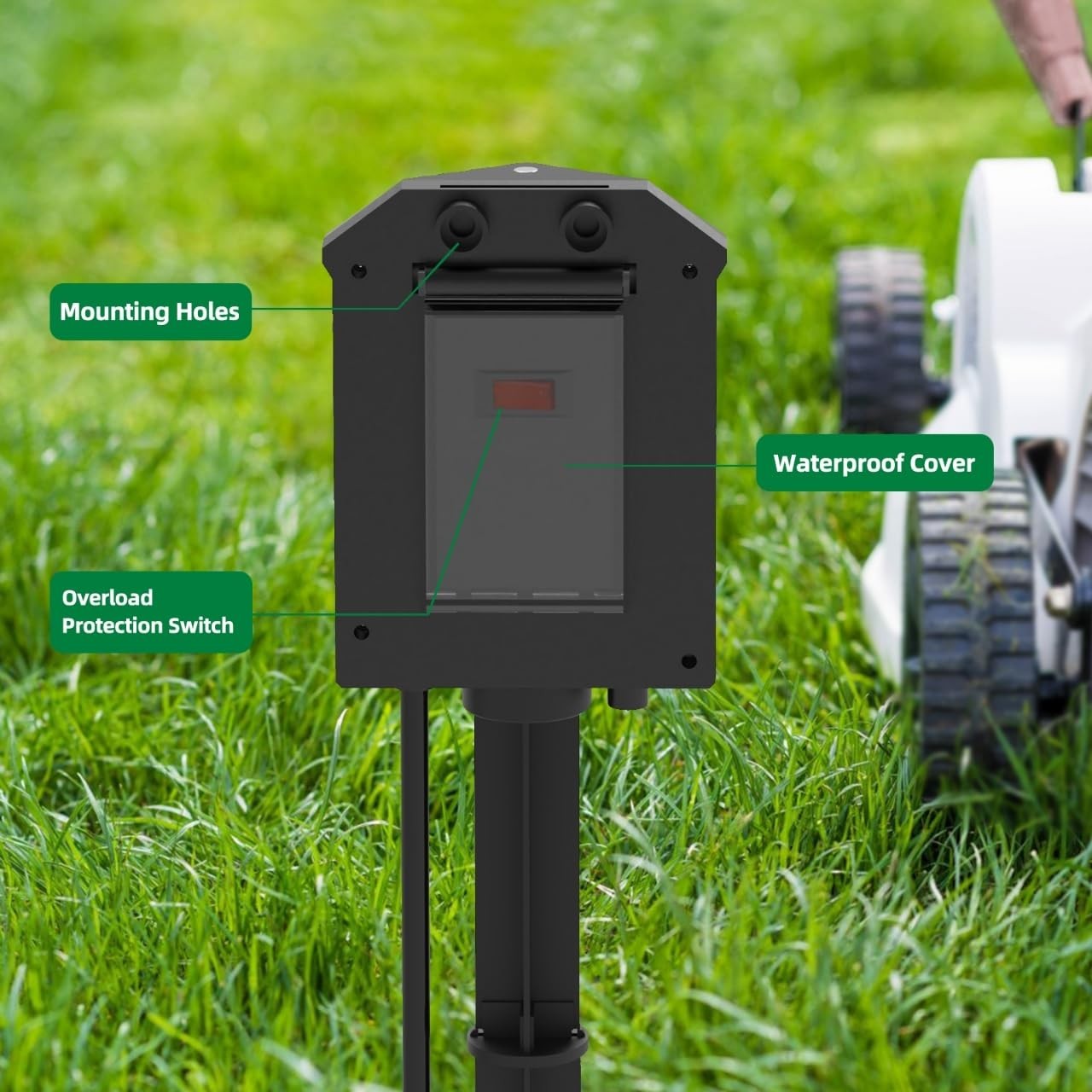 Waterproof Outdoor Power Strip with Stake, 90FT Extension Cord, 6 Outlets, 15A