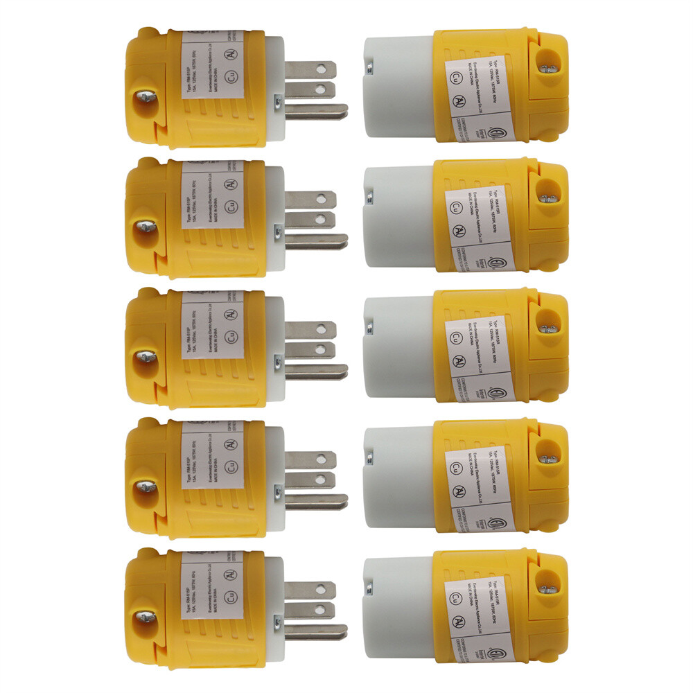 5 Set Straight Blade Electrical Plug and Connector Set 15 Amp 125V 5-15P 5-15R