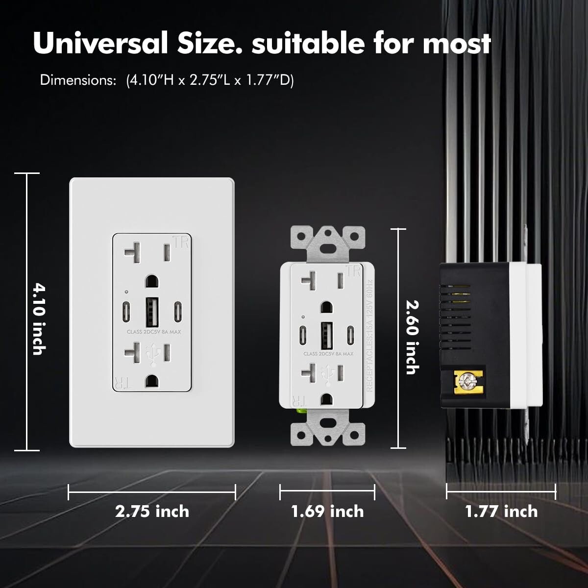 USB C Charger Wall Outlet C+A High Speed Receptacle 20-Amp Smart 8A Fast Charge