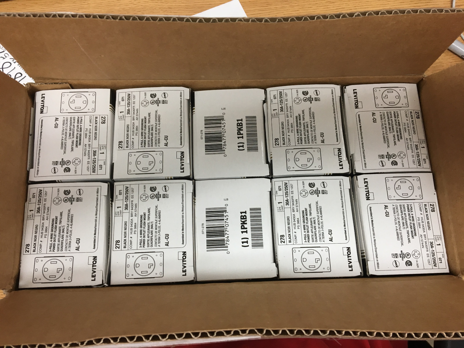 (Box Of 10) Leviton Flush Mount Receptacle Outlet 30A 125/250V P/N 278 4 wire