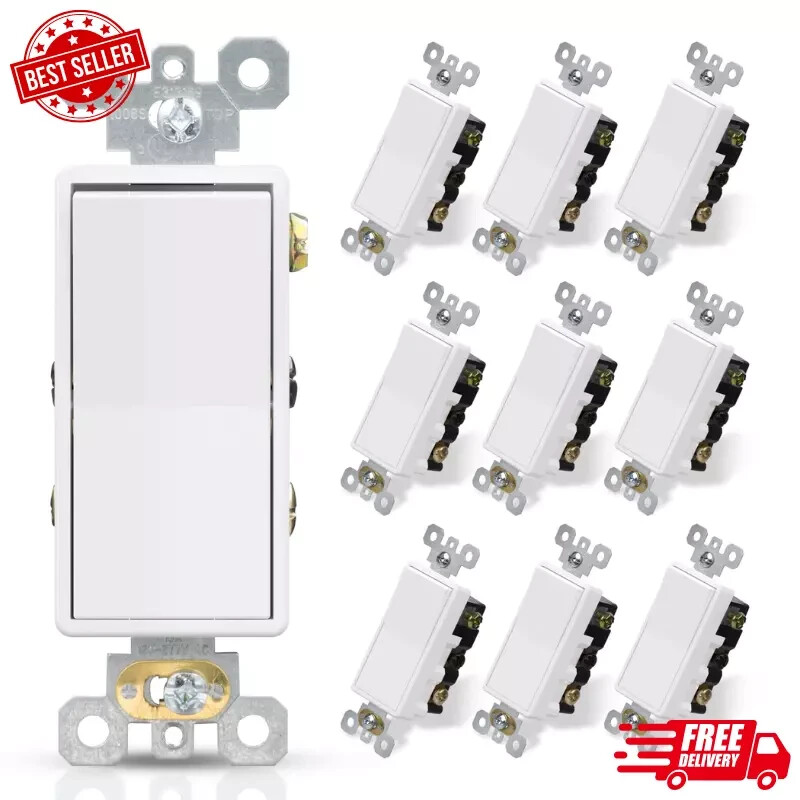4 Way Decorative Light Switch 15Amp 120/277 Volt Ac Decora 10 Pack Glossy White