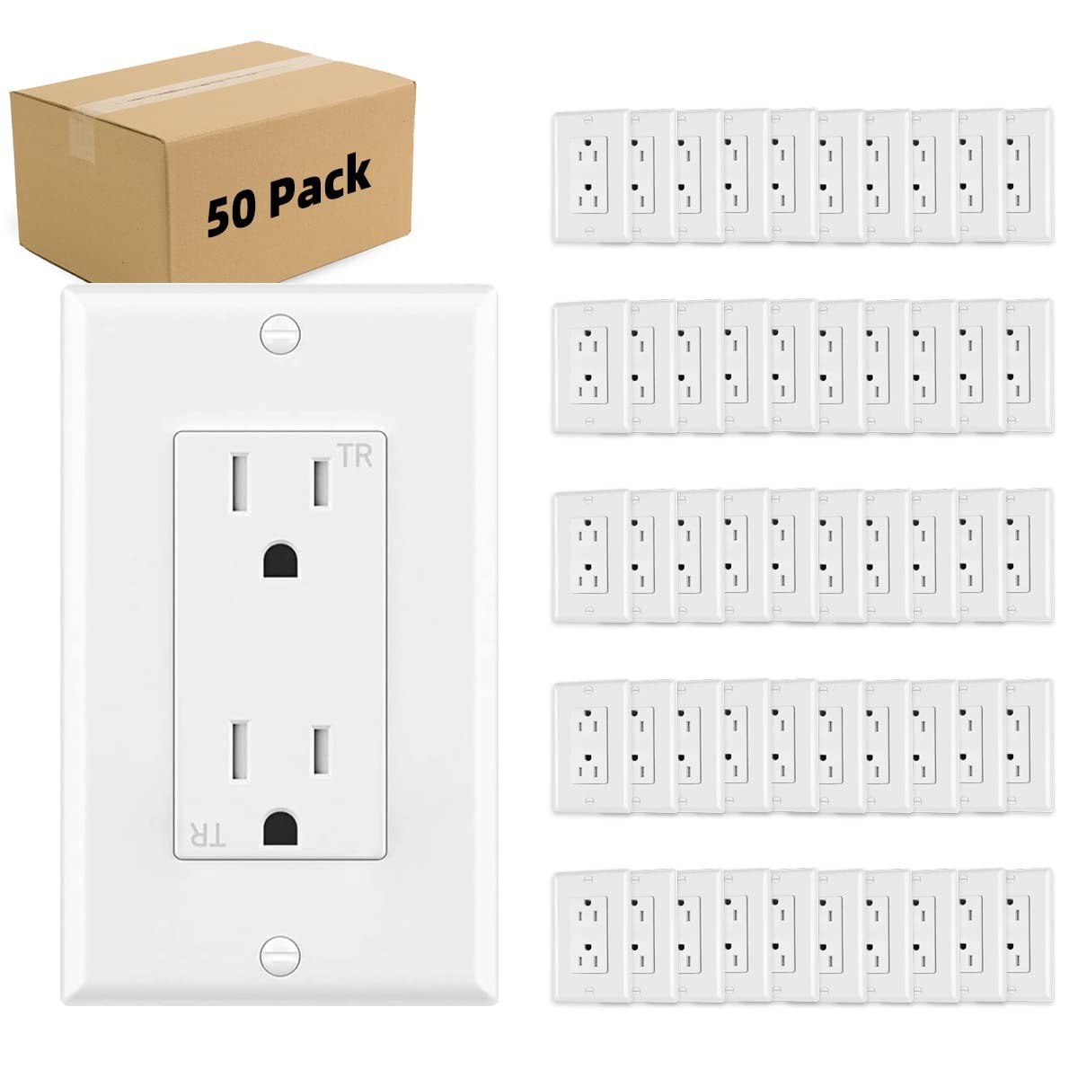 Outlet Socket, Decorator Receptacle, 15 Amp, 125 Volt, Tamper Resistant, Groundi