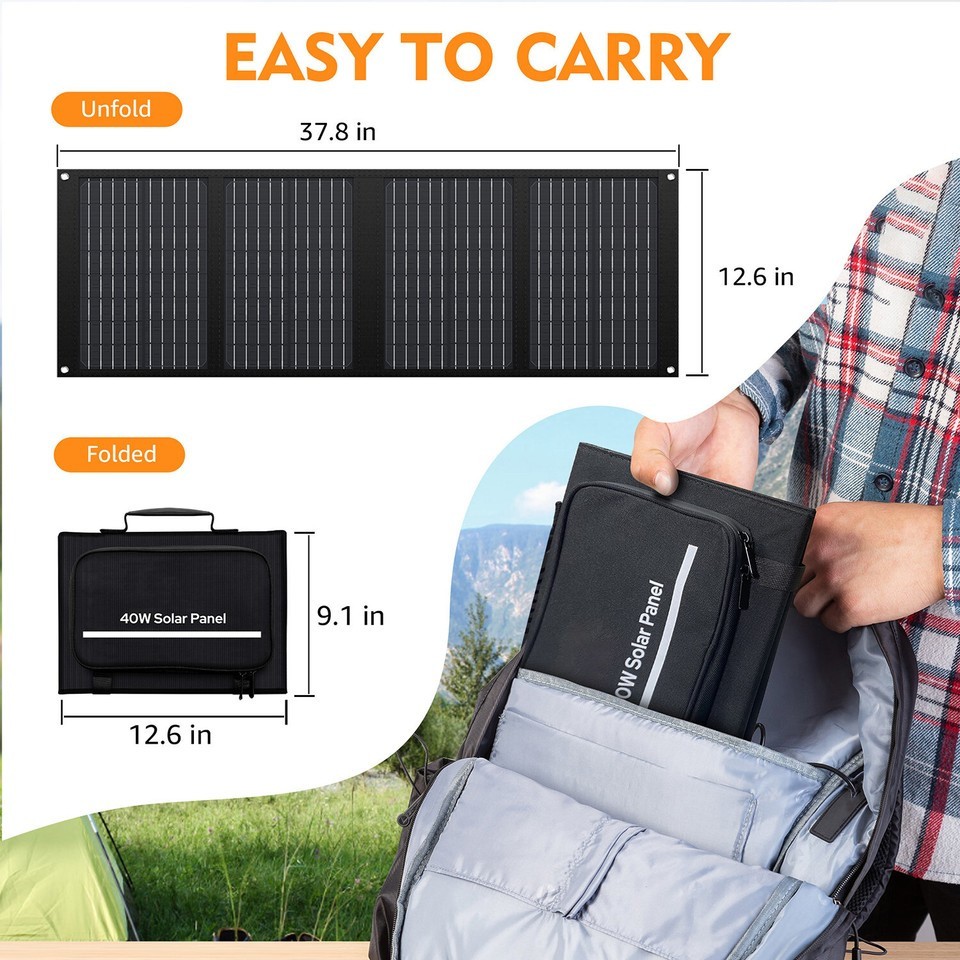 Portable Solar Panel 40W DC15V USB Camping Charger For Power Station Generator