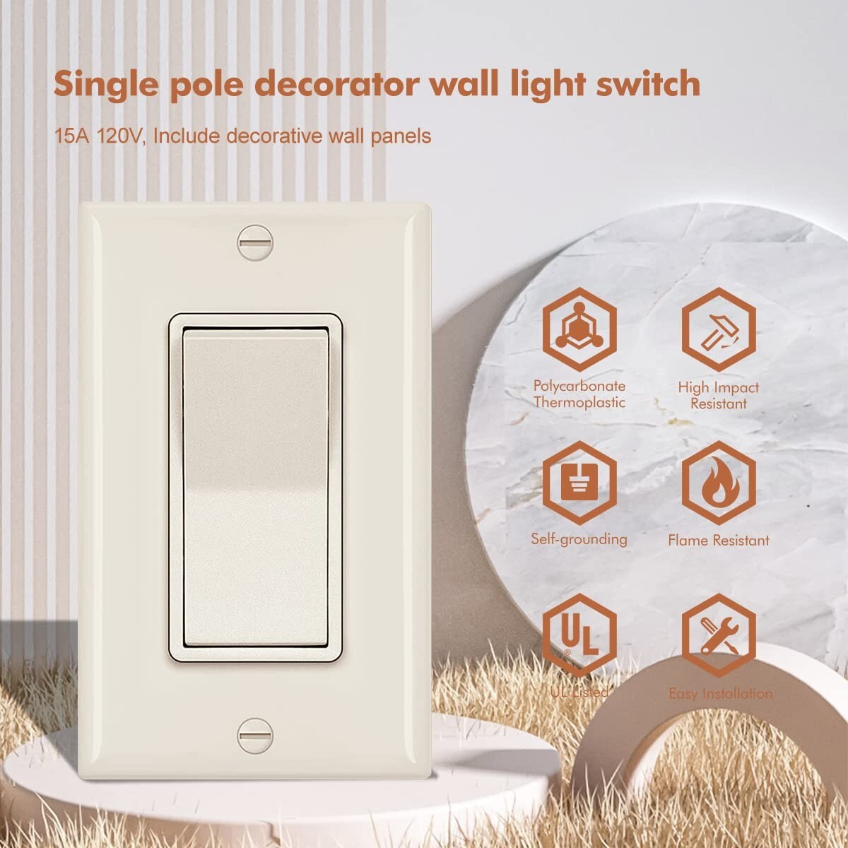 Decora 3 Way Light Switch ivory, Single Pole Paddle Rocker UL ,15A ,10 Pack