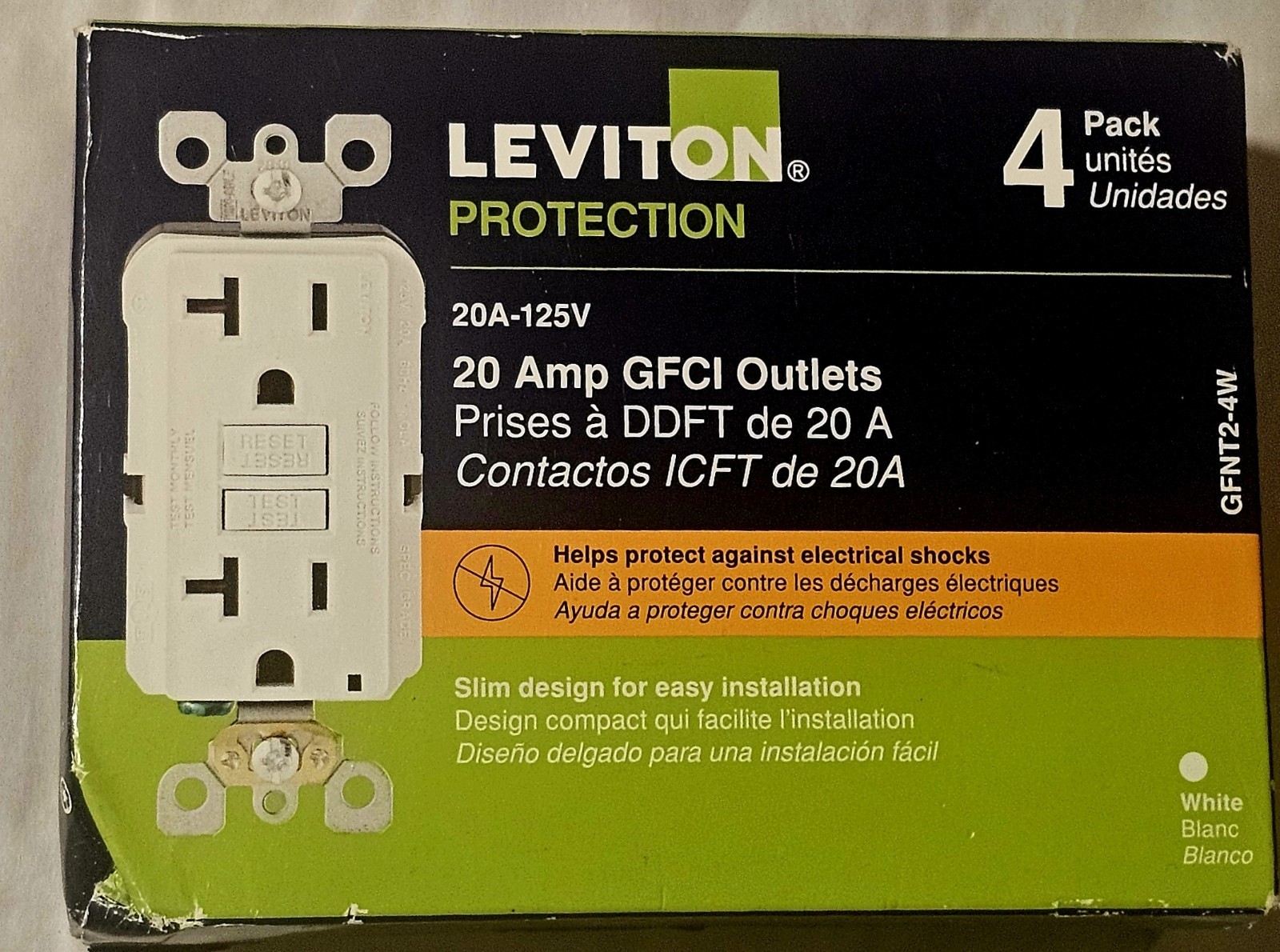 NEW LEVITON GFNT2-4W GFCI Outlet- 4 Pack, WHITE