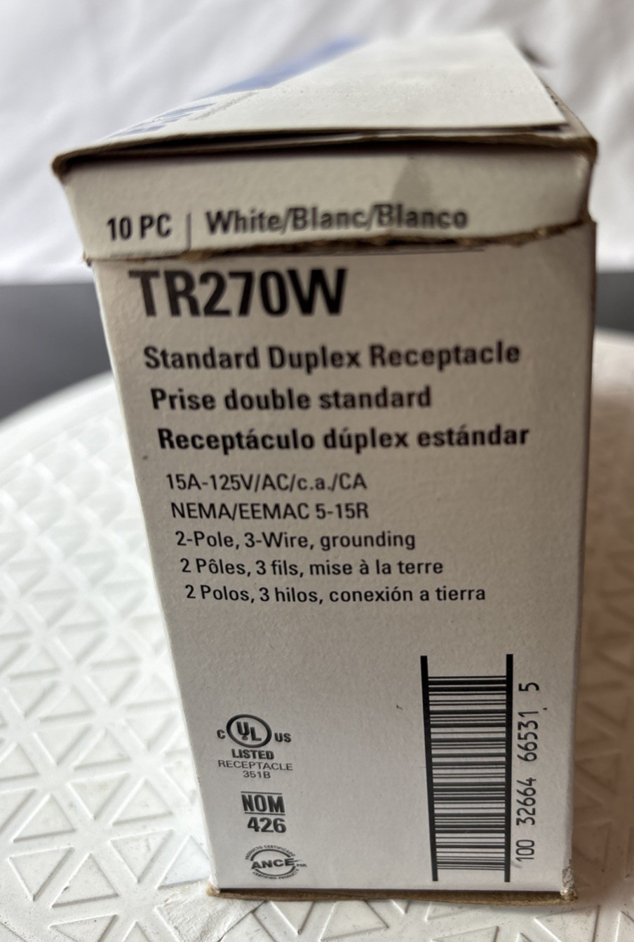 Eaton TR270W-10-LW 15A 125V Tamper-Resistant Duplex Receptacle White Set 10 (4A4