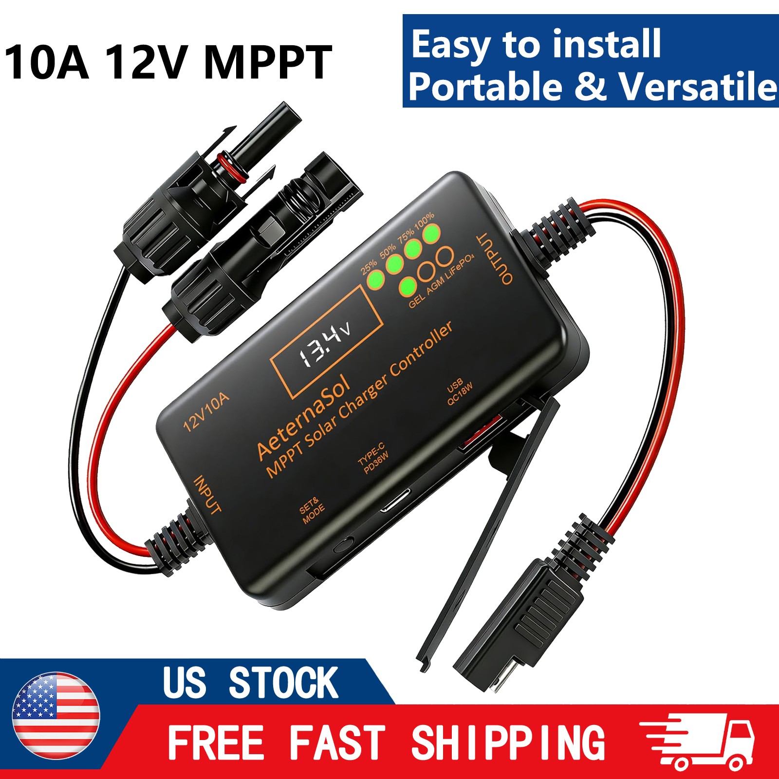 10A MPPT Solar Charge Controller 12V mini Battery PV Regulator LCD for LiFePO4