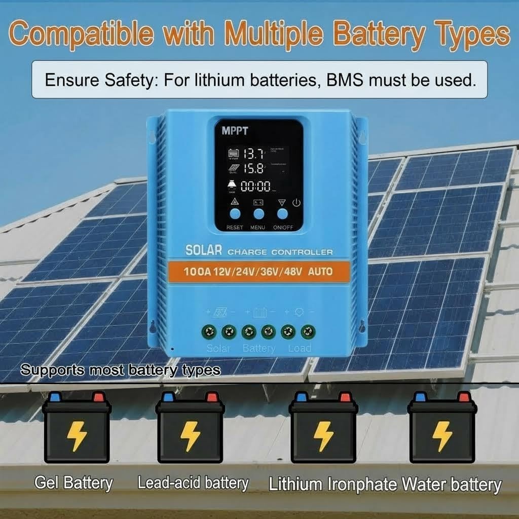 1PC 4800W 100A MPPT Solar Charge Controller 12V/24V/36V/48V Battery PV Regulator