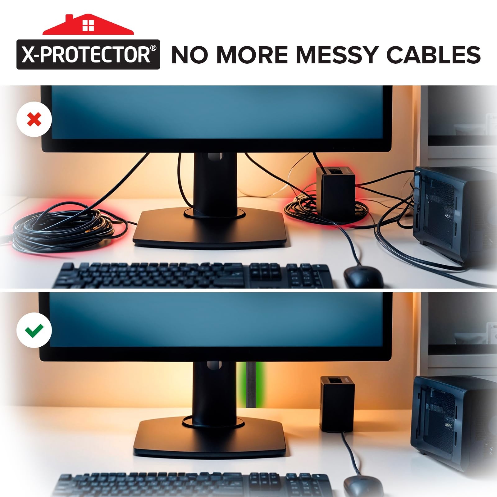 X-Protector Cable Management – 10ft x x 1/2″ Fabric Cord Hider, Black