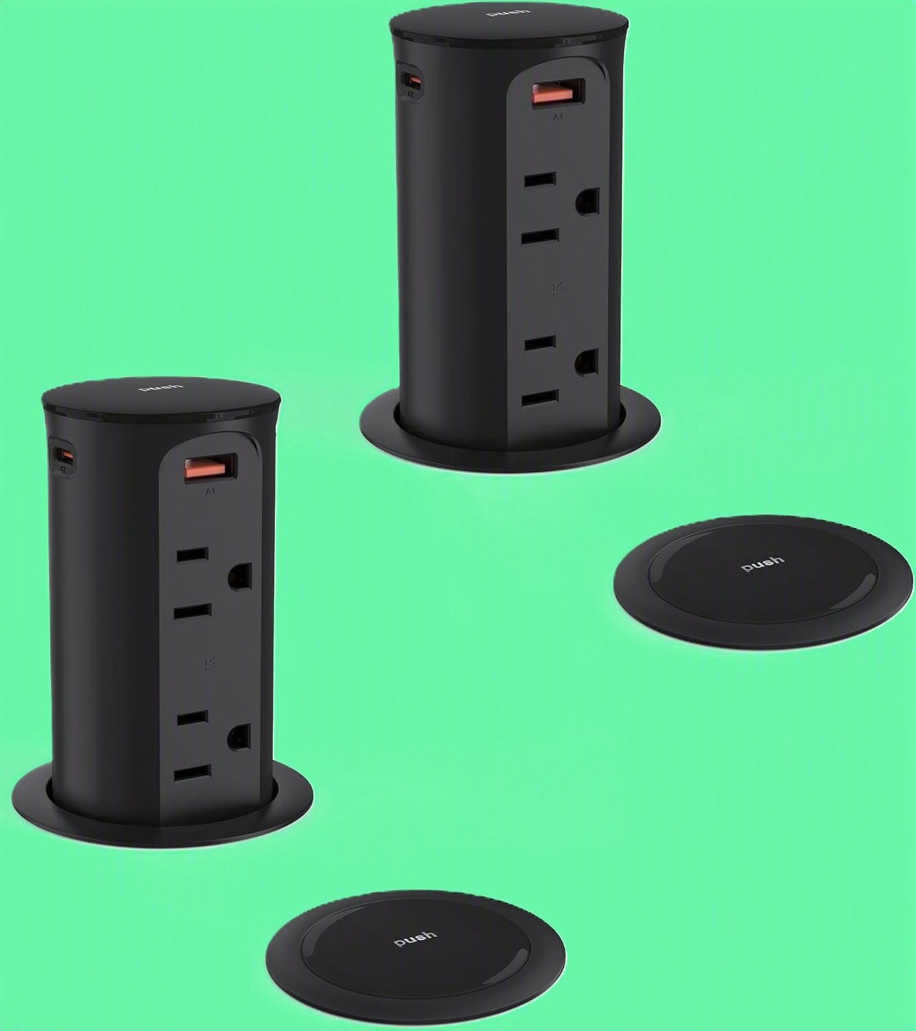 2 Pack Pop Up Outlet for Countertop ETL Listed, 4 outlets 4 USB Ports, 15 A