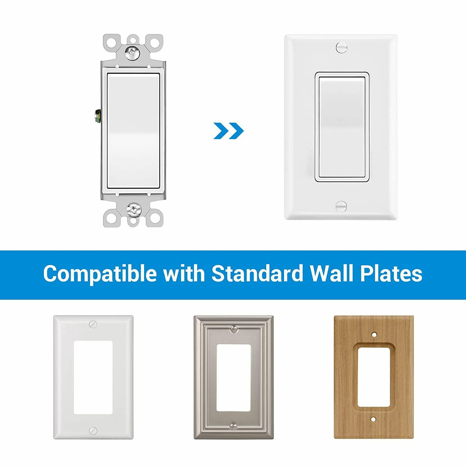 Wall Rocker Light Switch 15A 120/277V On Off Single Pole UL Listed White 100Pack