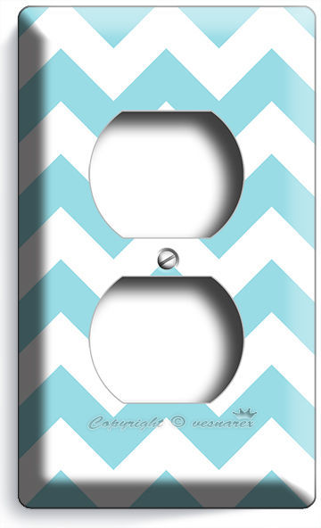 CHEVRON LITE BLUE PASTEL LINES ELECTRICAL OUTLET WALL PLATE COVER MODERN DECOR
