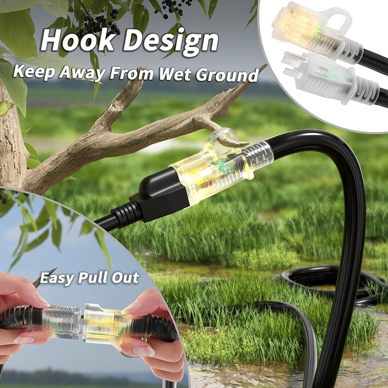 Outdoor Extension Cord 16AWG Weatherproof Flexible 125V 13A Power Cable New