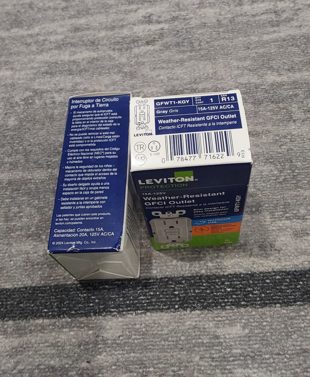 Leviton GFWT1-KGY 15 Amp 125V GFCI Outlet Gray Electrical Outlet LOT OF 2 F