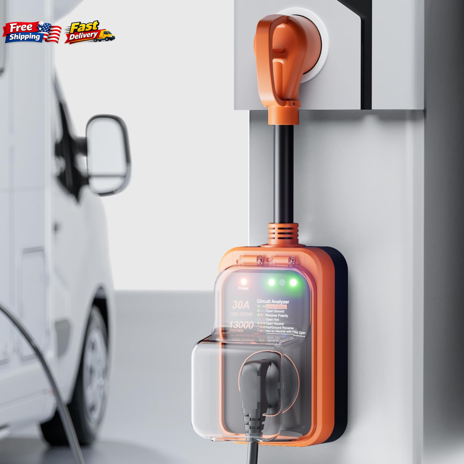 30 Amp RV Surge Protector 13000J Waterproof Voltage Protection for Camper 1p
