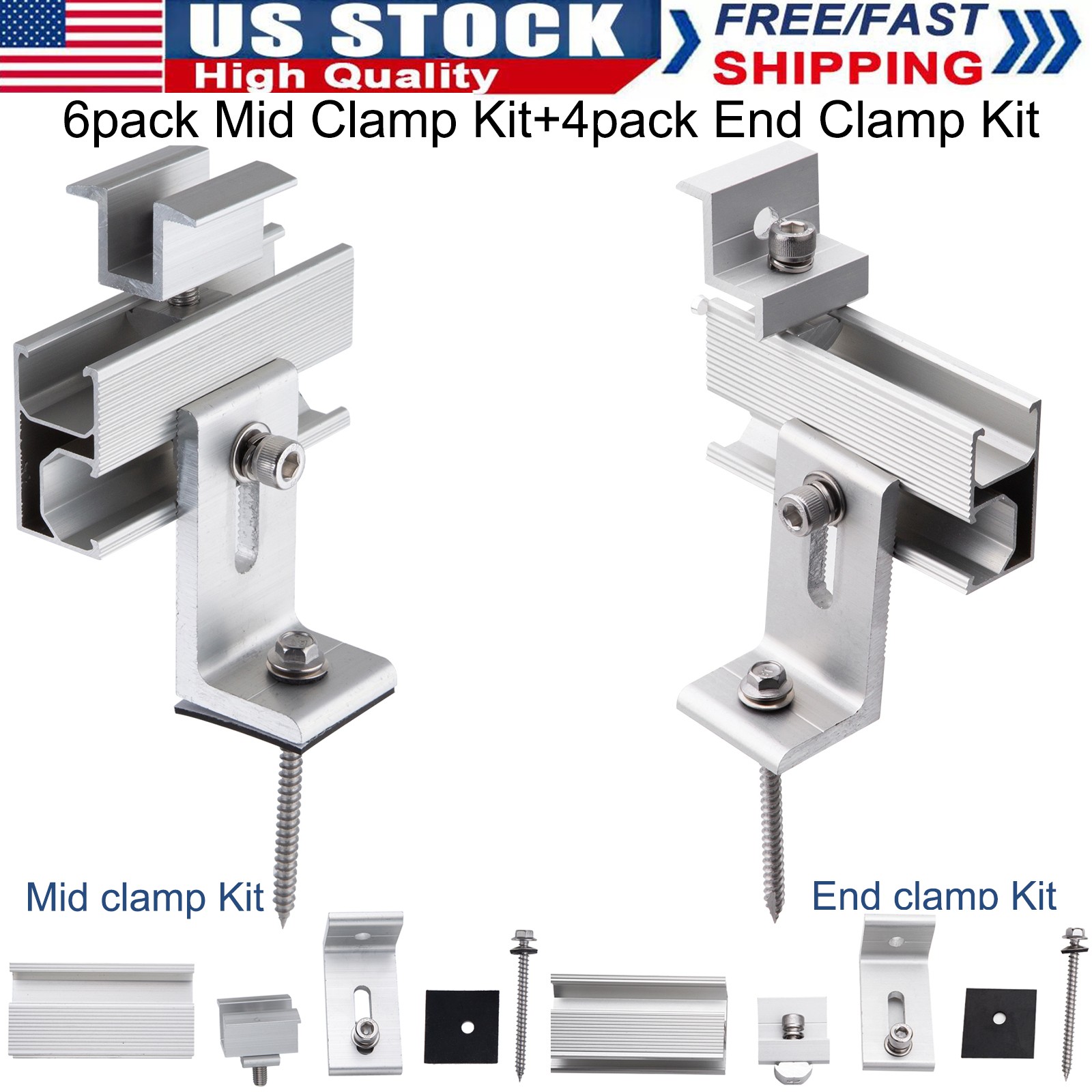 Adjustable Roof Solar Panel Mounting Brackets Kit System for 1-4PCS Solar Panels
