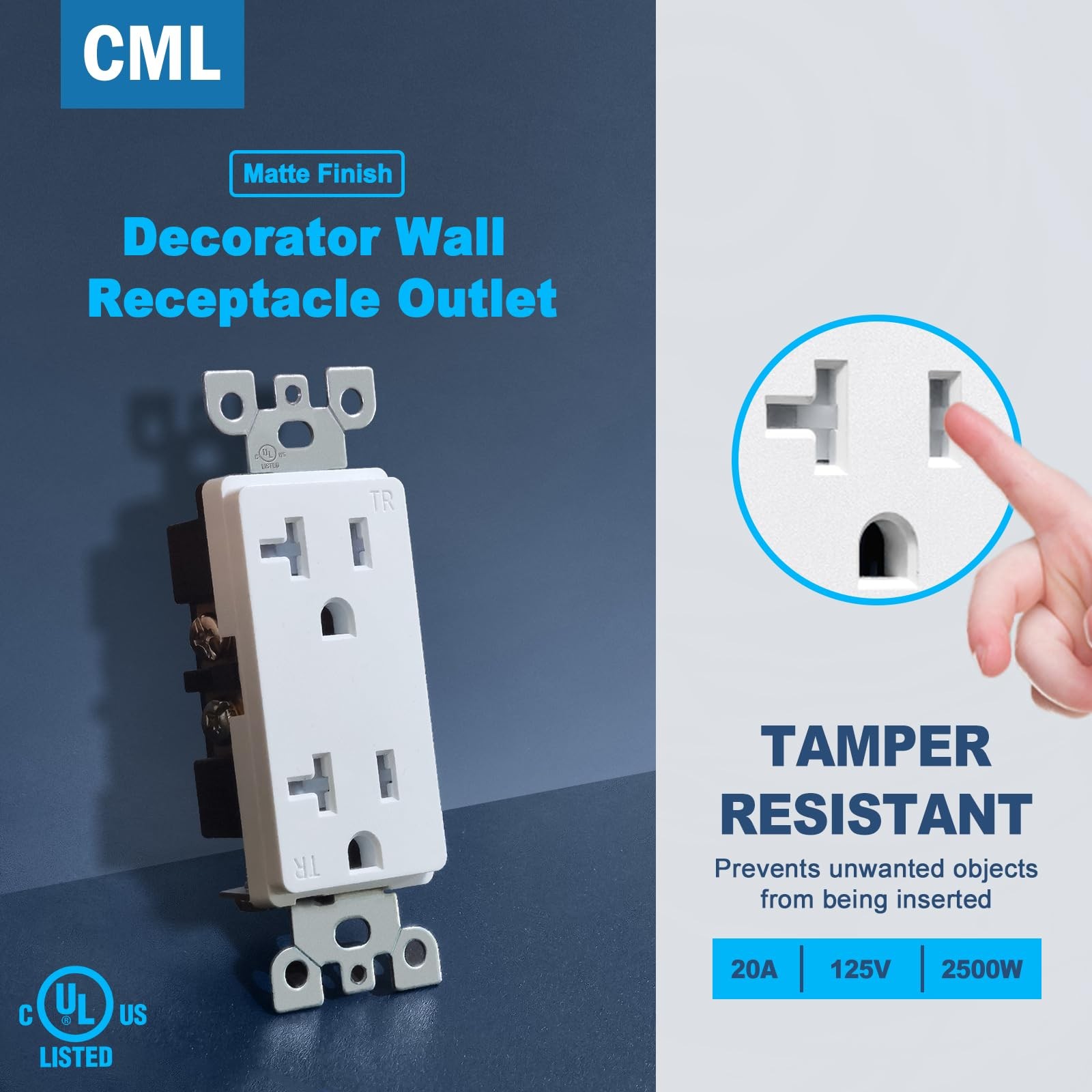CML 20 Amp Matte White Decorator Receptacle Outlet with Tamper Resistant (TR)…