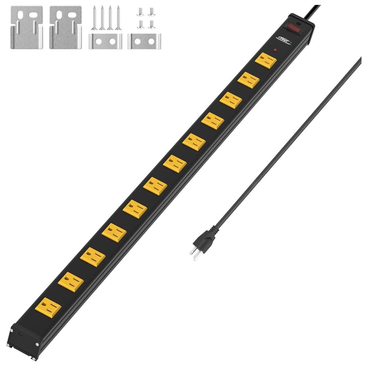 12Outlet Heavy Duty Metal Power Strip Surge Protector 1800J 15A 6FT Garage