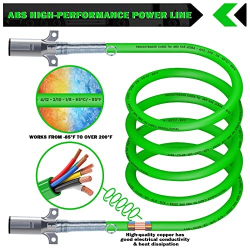 7 Way Trailer Cord 12 FT ABS Electrical Power Cord Heavy 12 FT STRAIGHT CORD