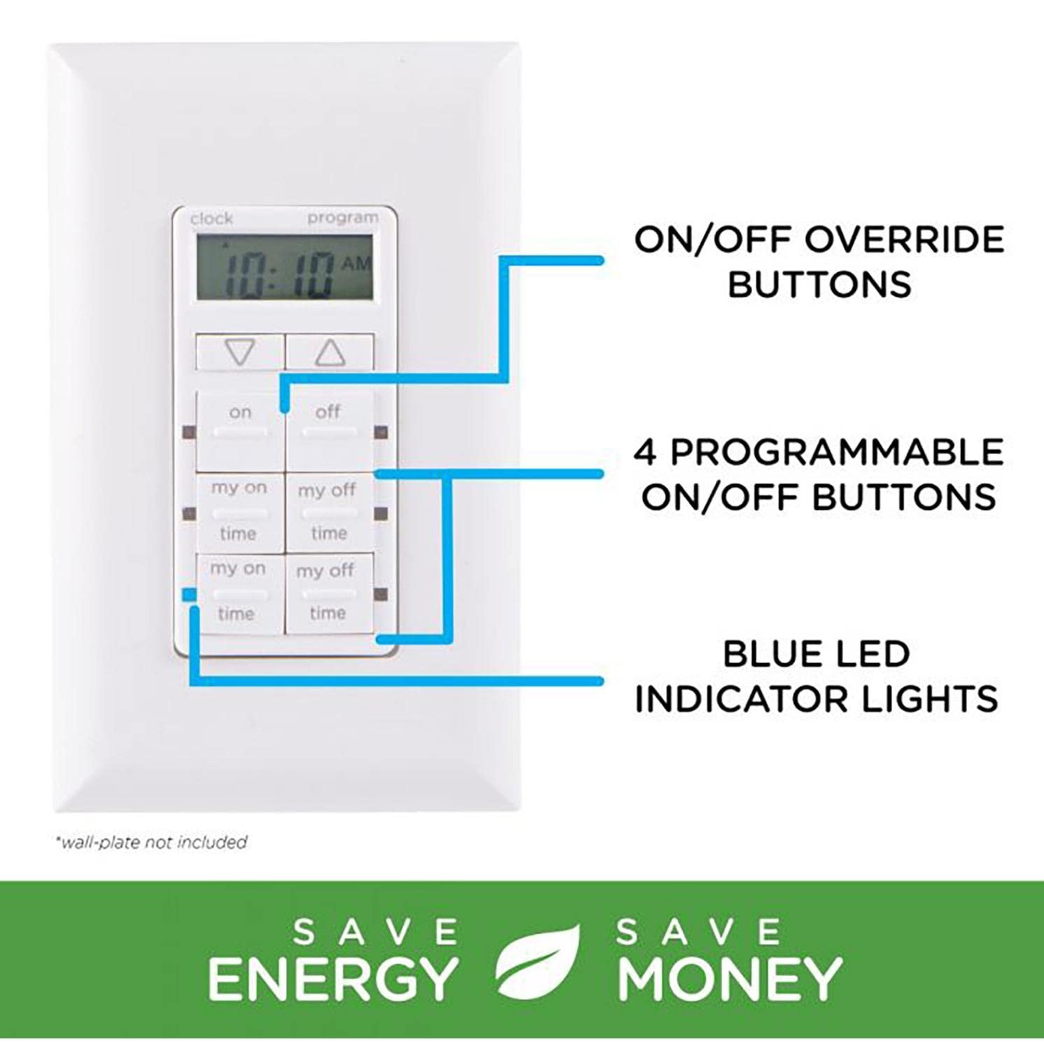 myTouchSmart In-Wall Digital Timer, 4 Programmable 24-Hours, 2 Custom on/Off