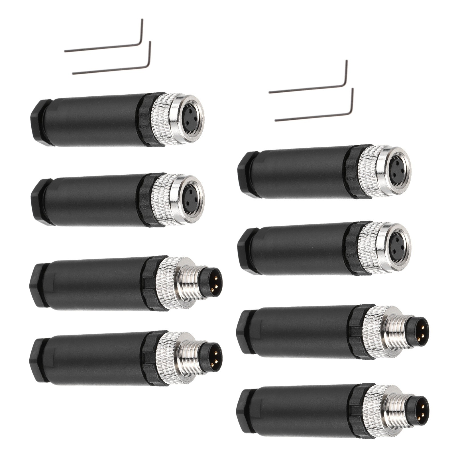 4 Set – 3 Pin M8 Female Male Aviation Connector Wire Plug A Coding 8mm Circular
