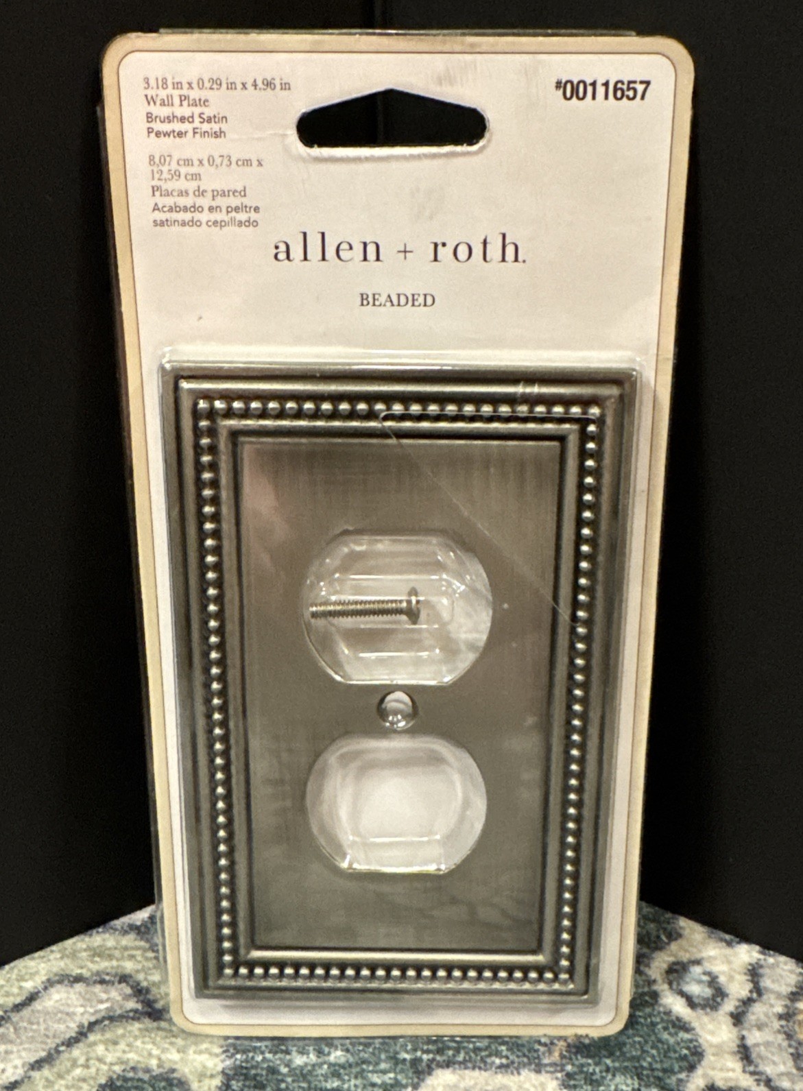 Allen + Roth Beaded 1-Gang Duplex Wall Plate Brushed Satin Pewter Metal 0011657