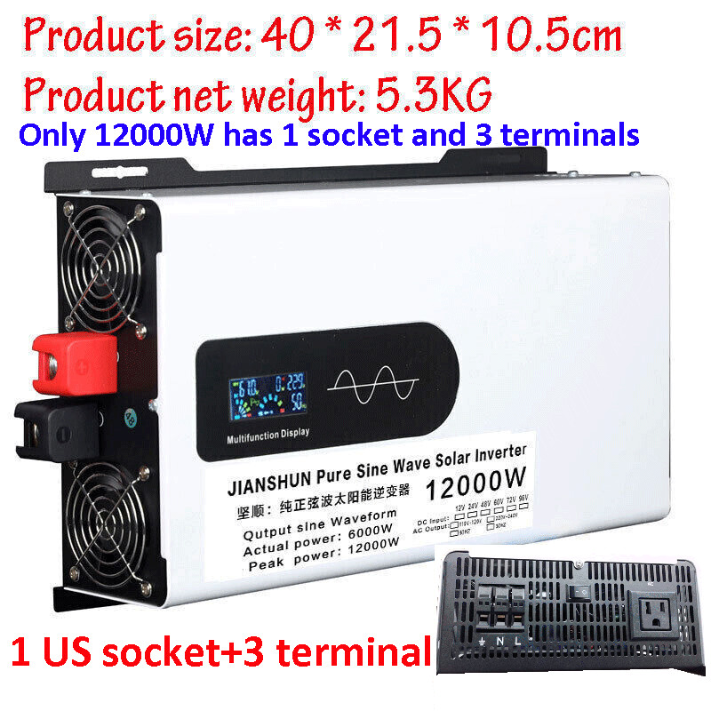 12000W Pure Sine Wave Power Inverter Off Grid Inverter 6000W 24V 48V 72V to 120V
