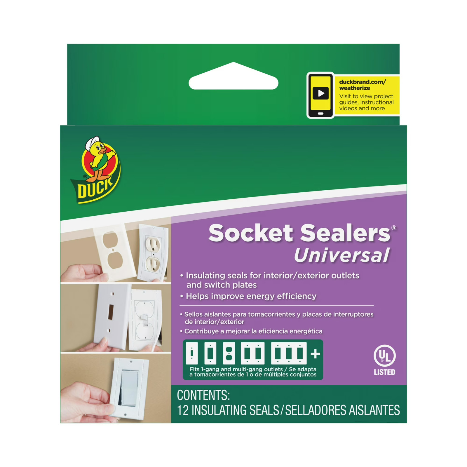 Lot of 4 Duck Brand Universal Socket Sealers – 24 pk, 2.5 in x 4.3125 in