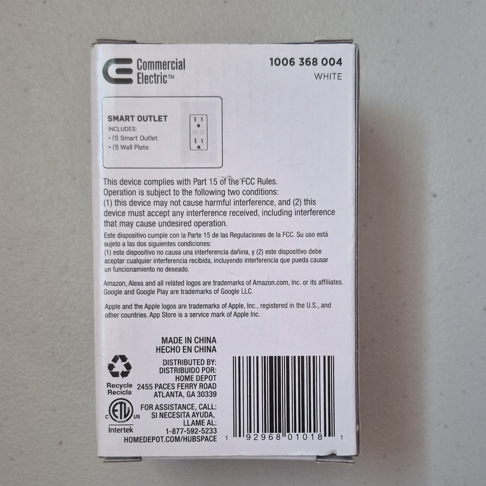 Commercial Electric Smart Duplex Outlet White Wi-Fi Bluetooth Alexa/Google