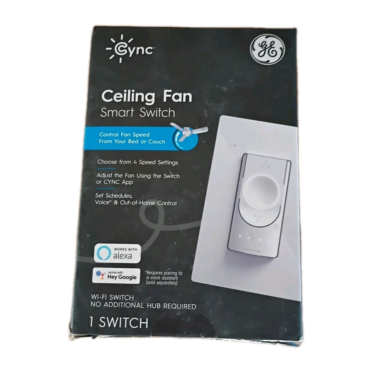 GE Cync Smart Ceiling Fan Switch Wi-Fi White 4-Speed Control CSWFSBLBWF1/ST-1P